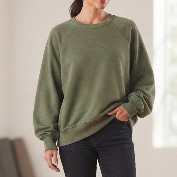 aerie Tops - Aerie Womens Oversized Crewneck Sweatshirt Olive Green Raglan Sleeve Pockets S‎